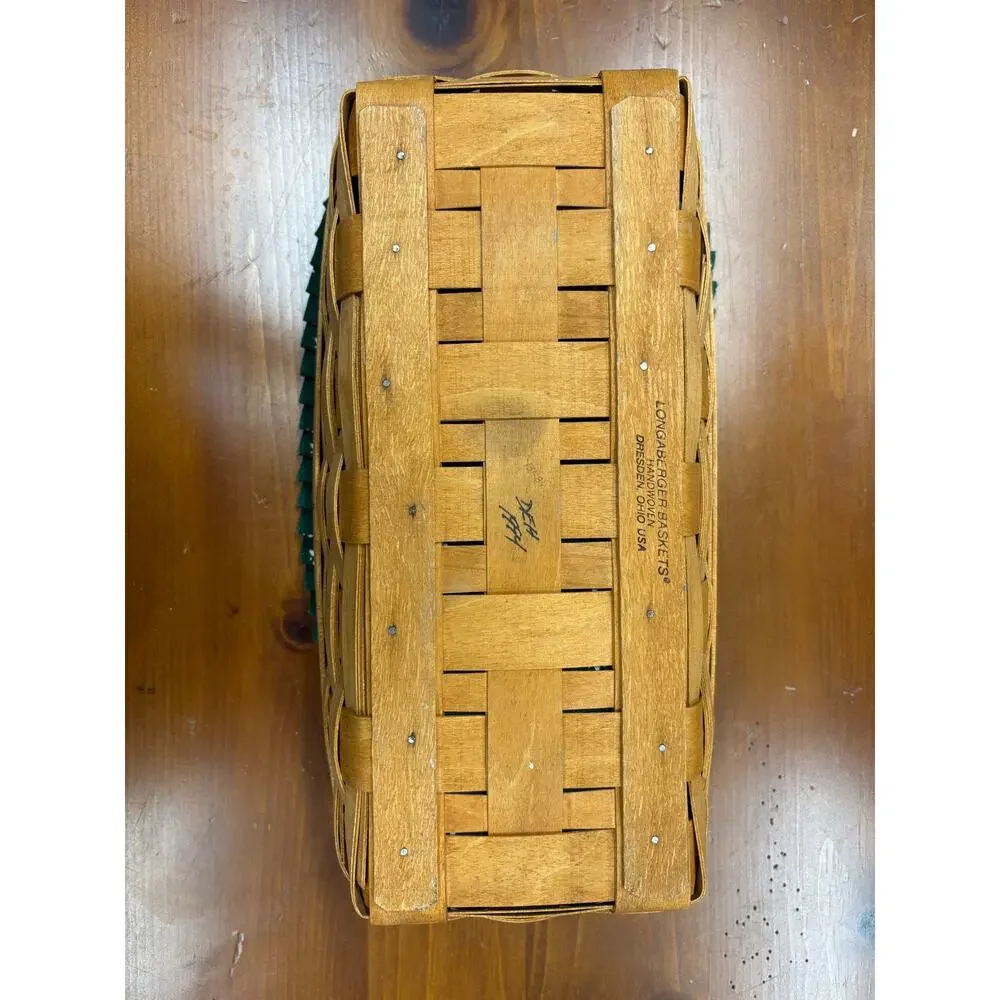 Vtg Longaberger Rectangular Cracker Woven Basket- 1991 Heritage Green Liner